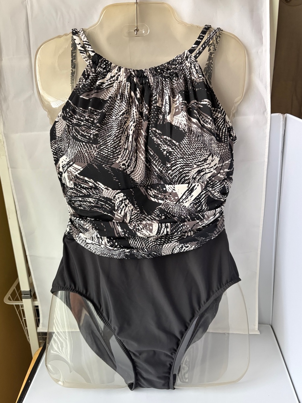 Ruched Tummy Control One-Piece Swimsuit by Swim Solutions; Size D Cup / 14